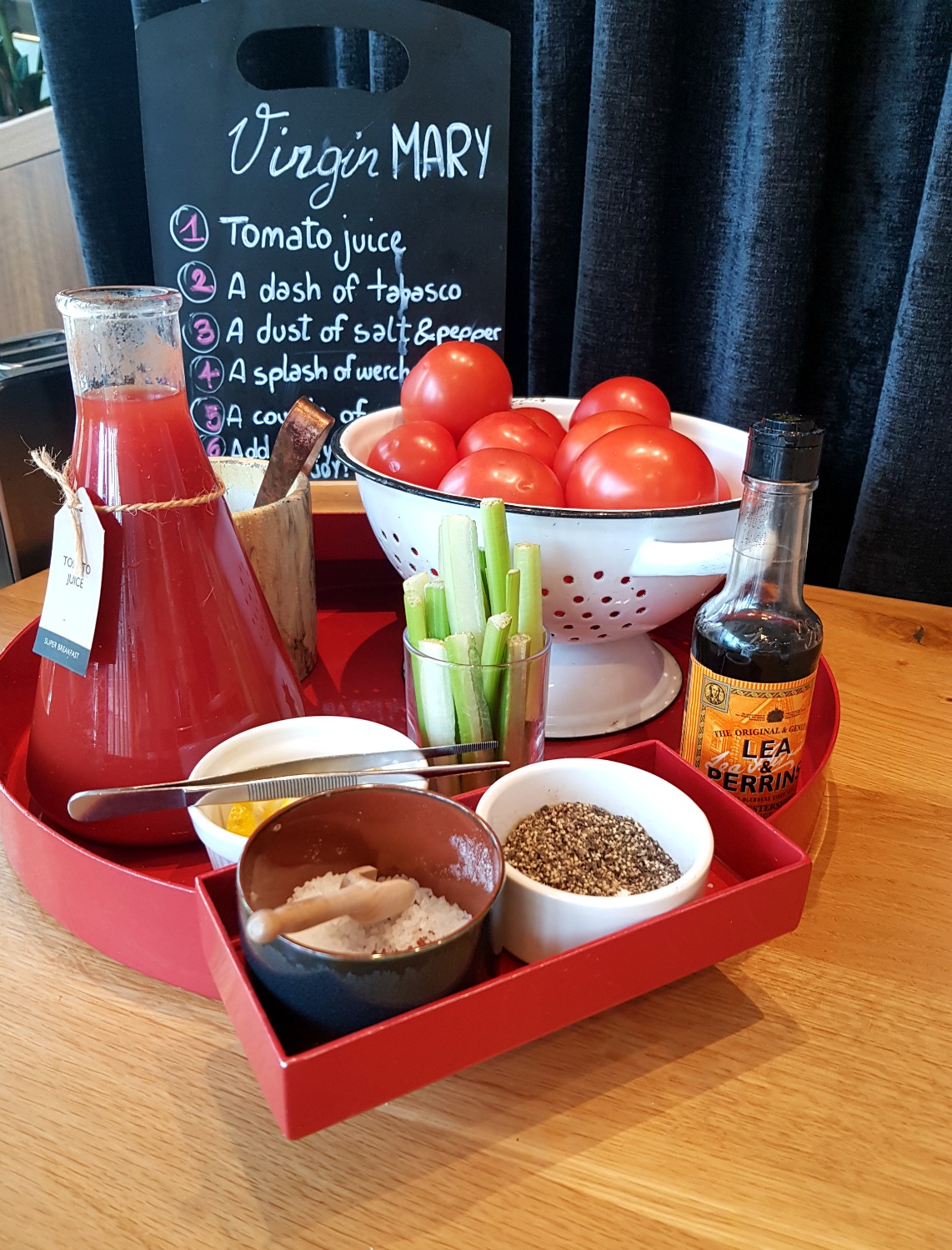 The Virgin Mary station including all the ingredients to make your own - breakfast at Radisson Blu Birmingham hotel