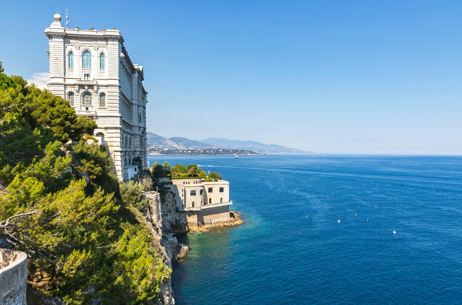The Oceanographic Museum or Musee oceanographique in Monaco, on a cliff above the Mediterranean sea - why visiting the aquarium is one of the top things to do in Monaco with kids