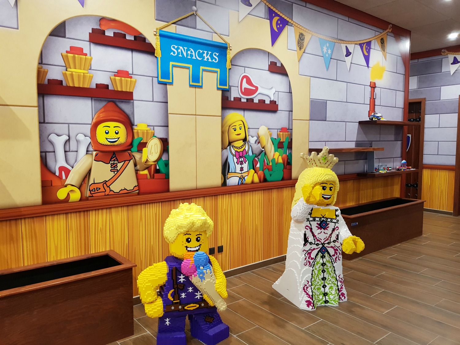 Some of the Lego statues in reception at the Legoland Castle Hotel - my Legoland Castle Hotel review from our trip to Billund