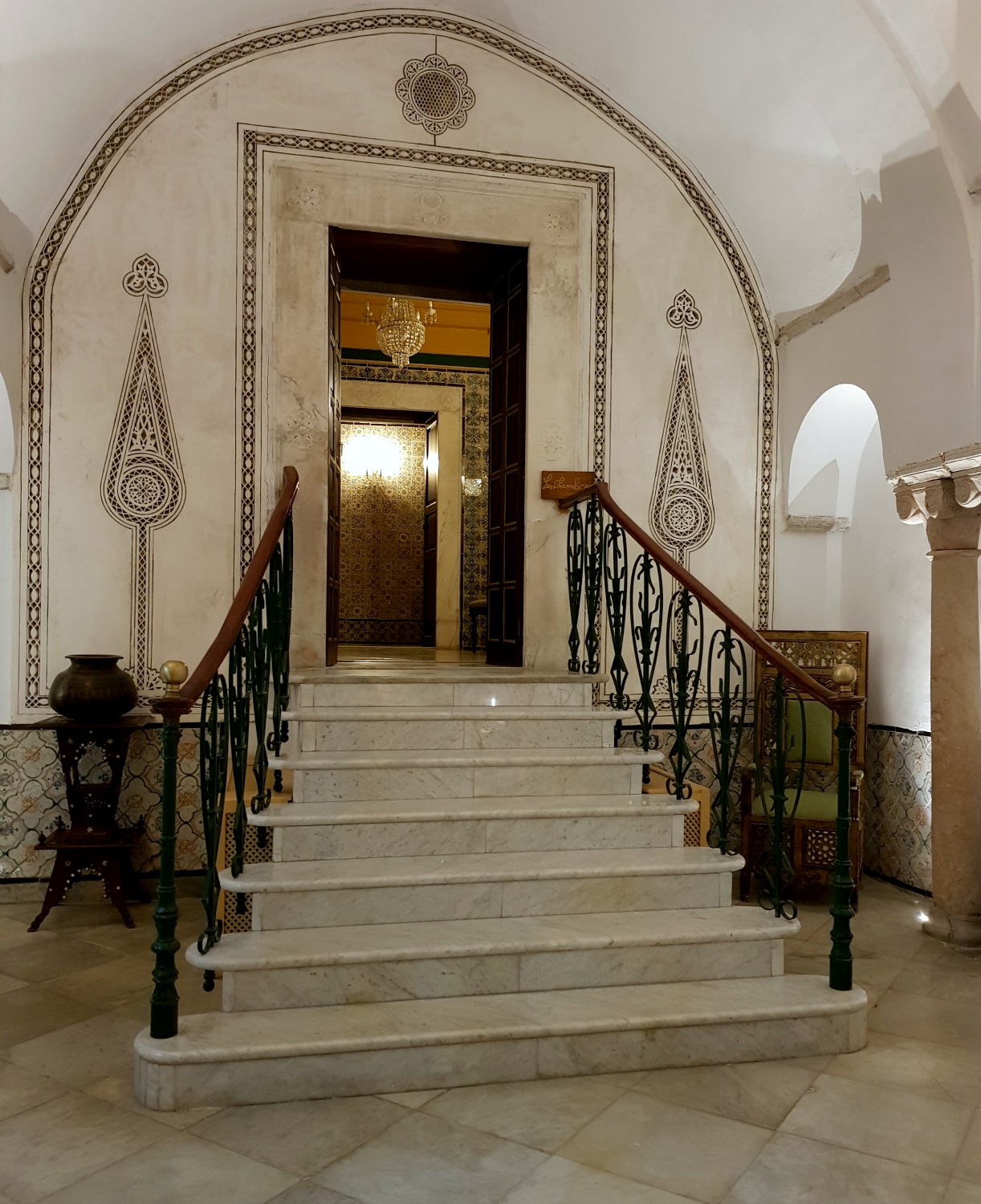 Entrance steps into Palais Bayram which lead through to the wonderfully tiled courtyard and rooms - my hotel review of Palais Bayram
