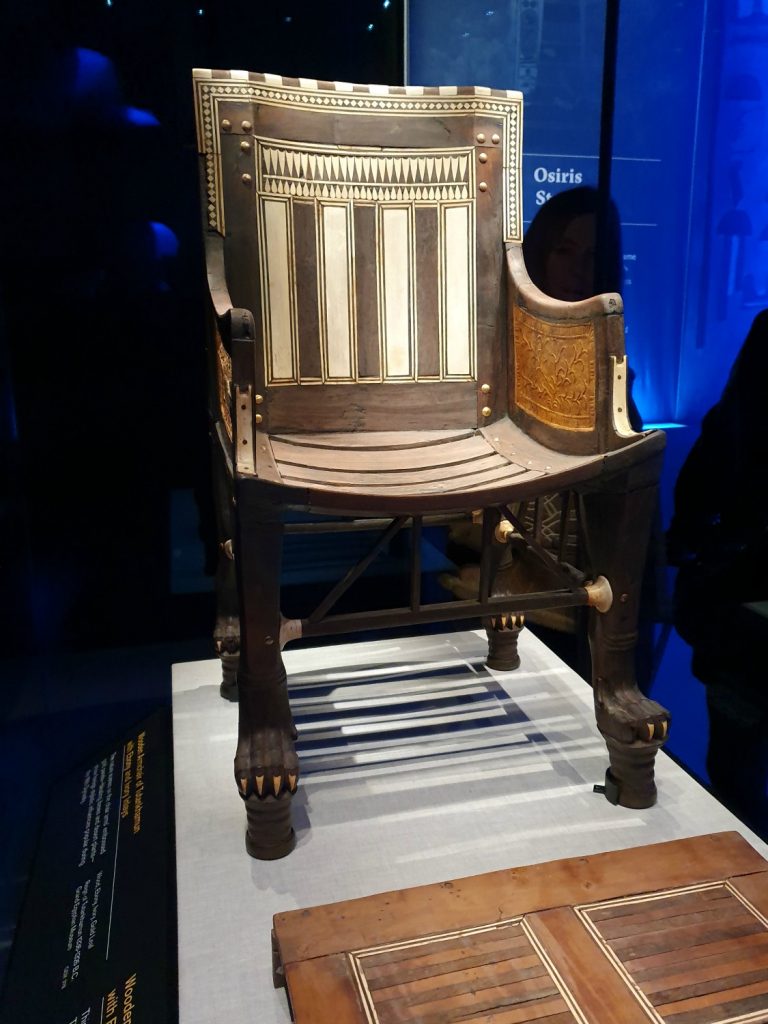 Child-sized chair forthe boy pharaoh Tutankhamun at the Treasures of the Golden Pharaoh exhibition