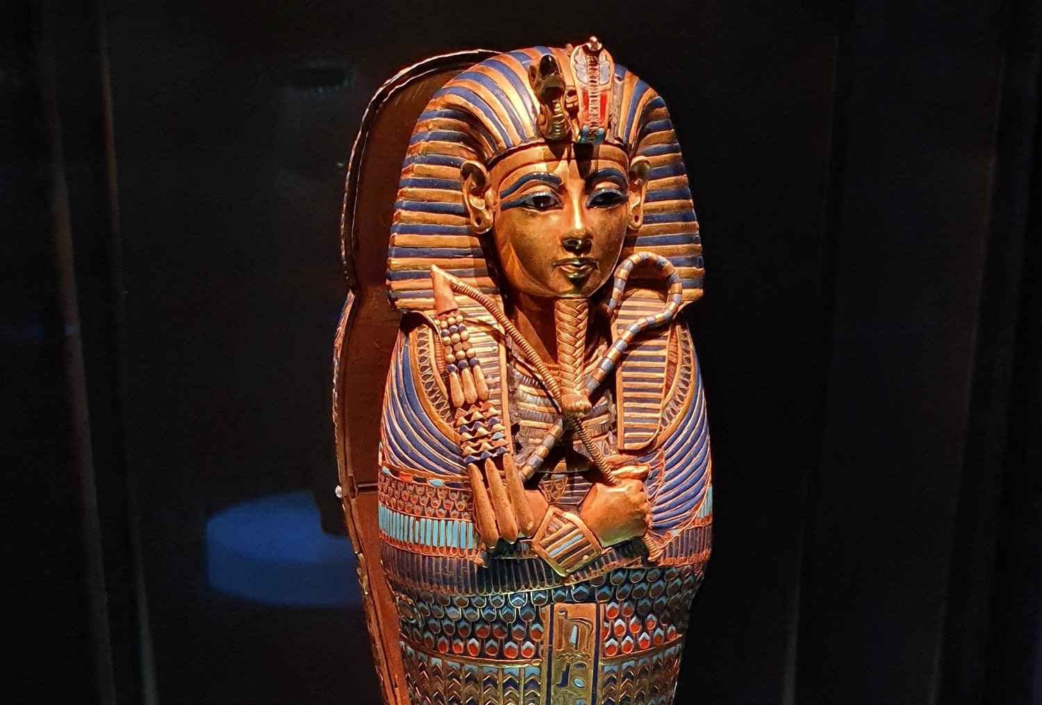 The gilded decorative coffinette from the tomb of Tutankhamun in the Treasures of the Golden Pharaoh exhibition in London - my review, including when you should visit the Tutankhamun exhibition with kids