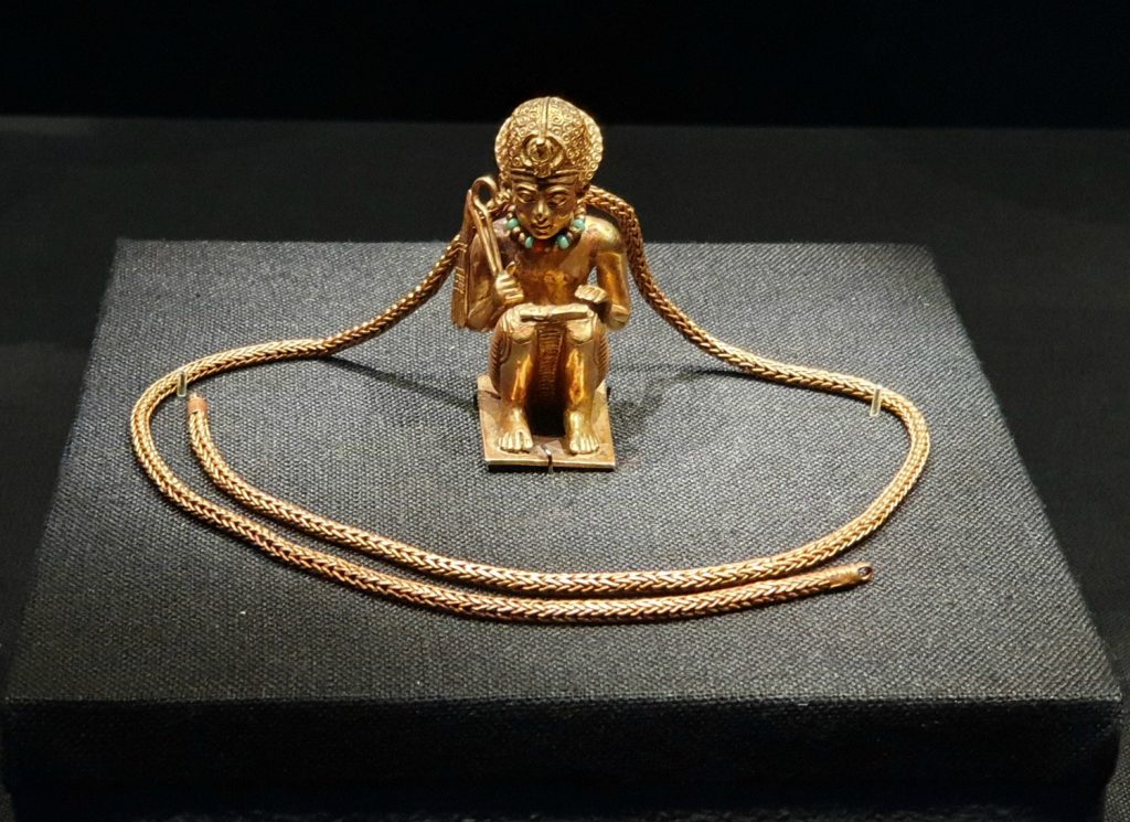 Small golden figurine believed to be of one of Tutankhamun's ancestors, buried in the pharaoh's tomb and on display in London