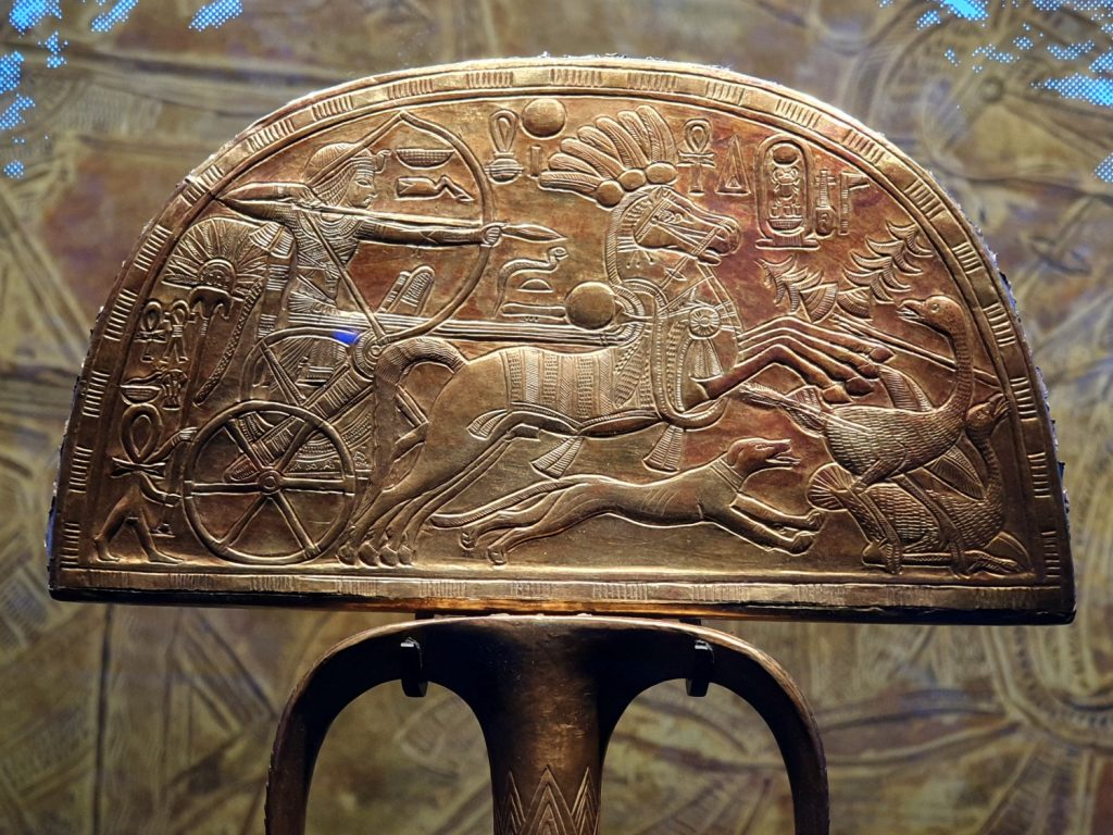 Close up of the golden fan belonging to Tutankhamun - visiting the London exhibition