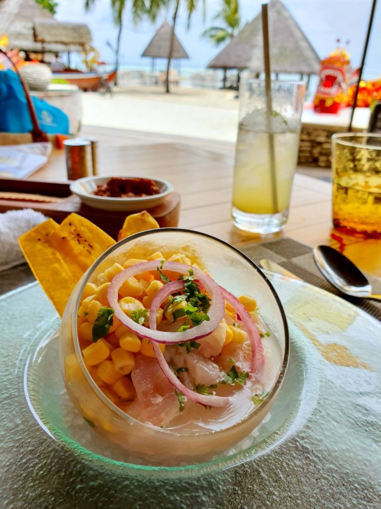 Fresh ceviche at Cafe Huraa, one of the restaurants at Four Seasons Kuda Huraa resort in the Maldives