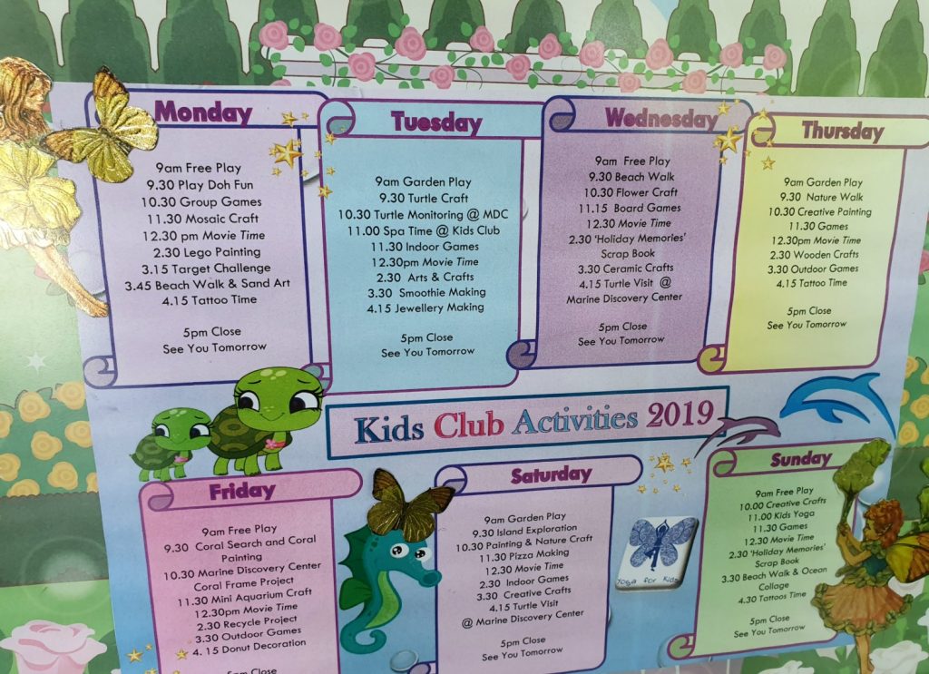 List of activities at the kids club at Four Seasons Kuda Huraa in the Maldives
