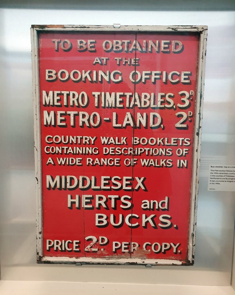 Sign for some of the country walks advertised to city dwellers on the Underground at the London Transport Museum