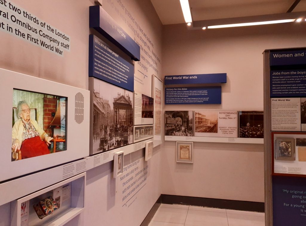 Displays on the role women played in wartime keeping London's transport running at the London Transport Museum