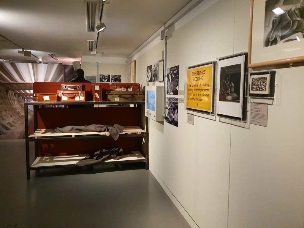 Bunks where Londoners would have slept in the tube in the Hidden London exhibition, during our London Transport Museum Christmas visit