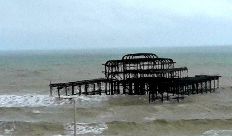 View out of the charred remains of the old pier at Brighton from our balcony at the Holiday Inn Brighton Seafront