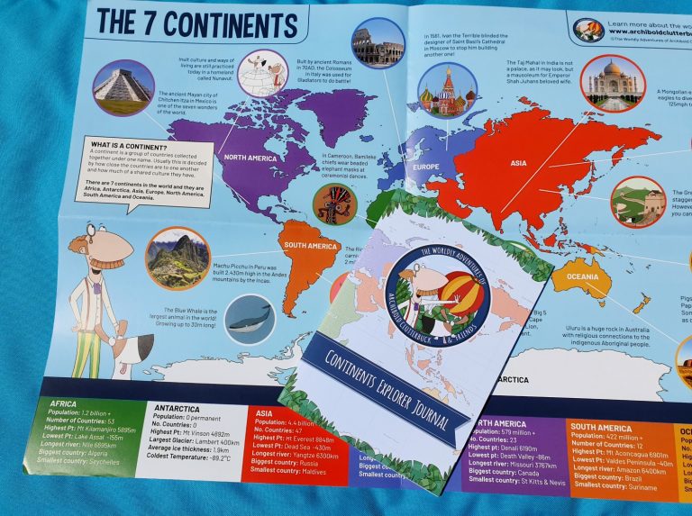 View of a map and travel journal from The Worldly Adventures of Archibold Clutterbuck - my review of this geography homeschool range