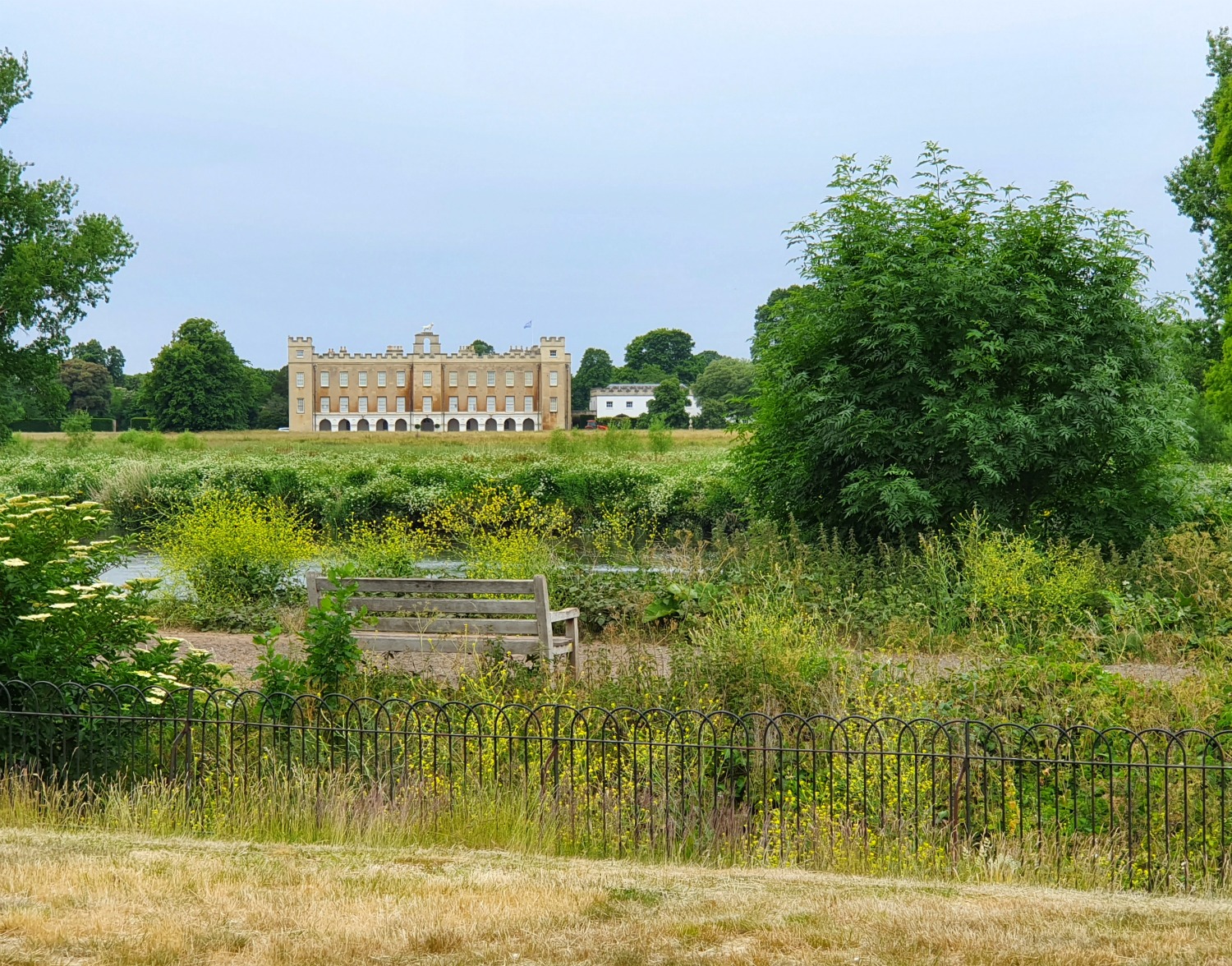 View across the river Thames to Syon House from Kew Gardens at the top of Cedar and Syon vistas - our visit to Kew Gardens after lockdown