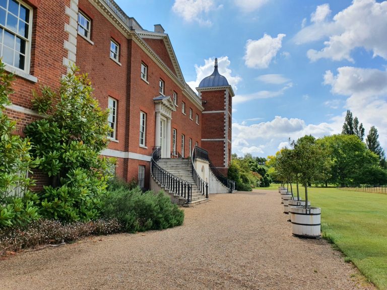 A view of the rear of Osterley House against a blue sky - visiting Osterley Park after lockdown