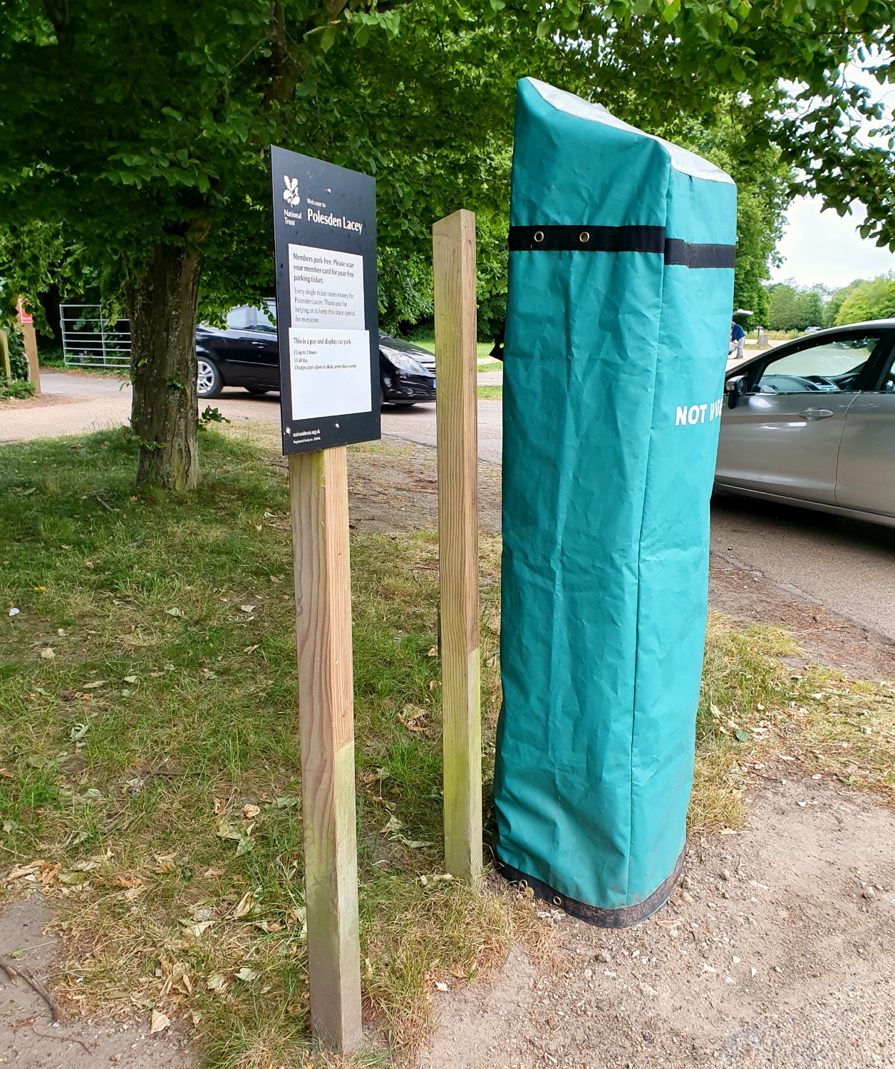 Covered parking machines in the car park at Polesden Lacey - one of the post lockdown changes at one of the first National Trust reopened sites