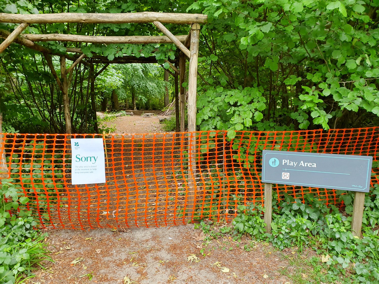 Sign showing the natural play area at Polesden Lacey is closed to visitors - our visit to Polesden Lacey after lockdown