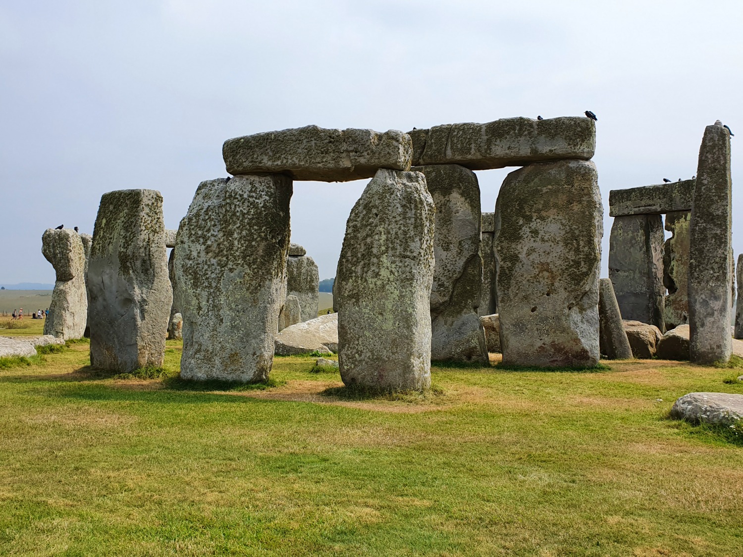 Close-up view of the stones at Stonehenge in Wiltshire, showing some of the flat stones laid on top of the upright ones - the lack of crowds makes a visit to Stonehenge after lockdown even more impressive