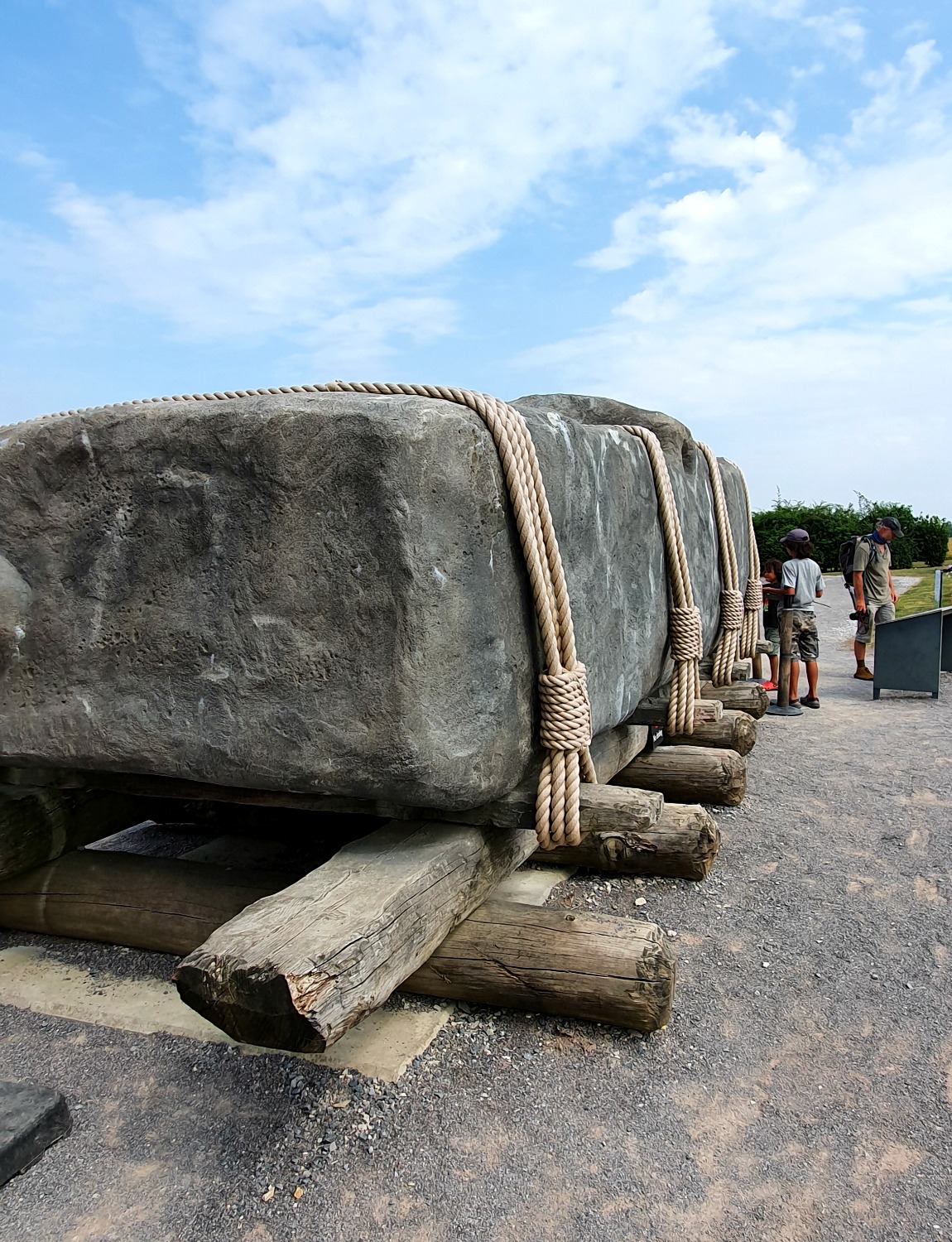 Replica sarsen with ropes around it - the interactive model is currently roped off, one of the changes at Stonehenge after lockdown