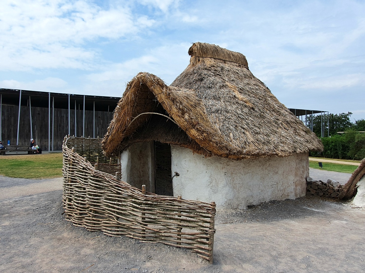 One of the small houses in the Neolithic village at Stonehenge - currently roped off as one of the changes at Stonehenge after lockdown