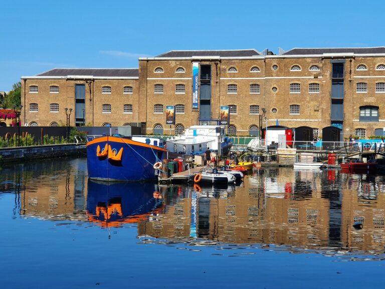 View across West India Dock on our visit to the Museum of London Docklands with kids