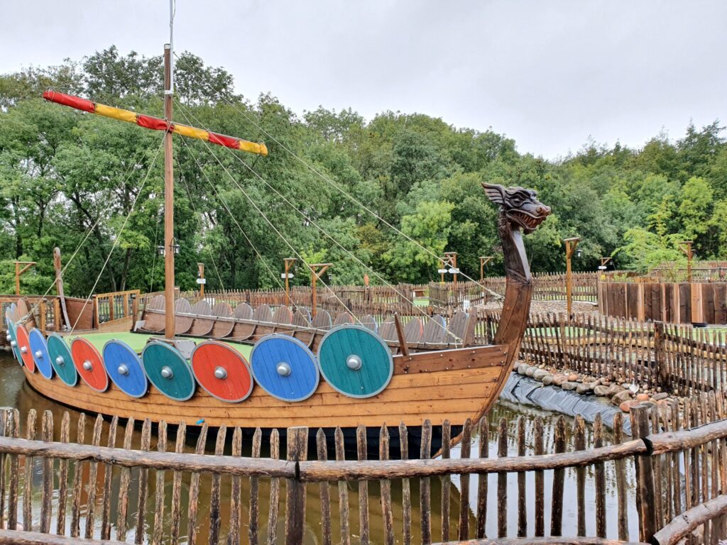 Replica longship at 1066 Adventure Golf in Essex, part of Golf World Stansted