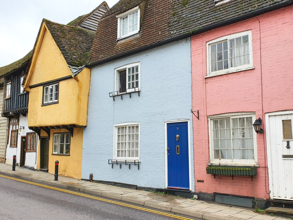 Pastel coloured houses in Saffron Walden, Essex