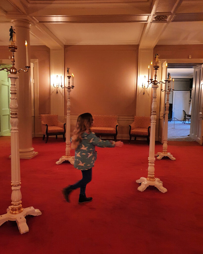 My daughter tries out her waltz moves in the ballroom at Kensington Palace where the then Princess Victoria met Prince Albert for the first time