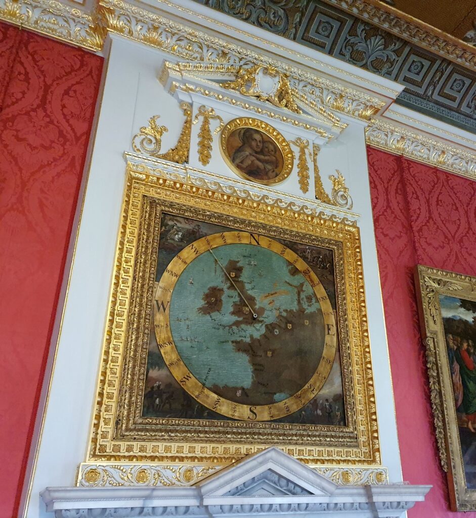 Wind dial above the fireplace in the King's Gallery at Kensington Palace