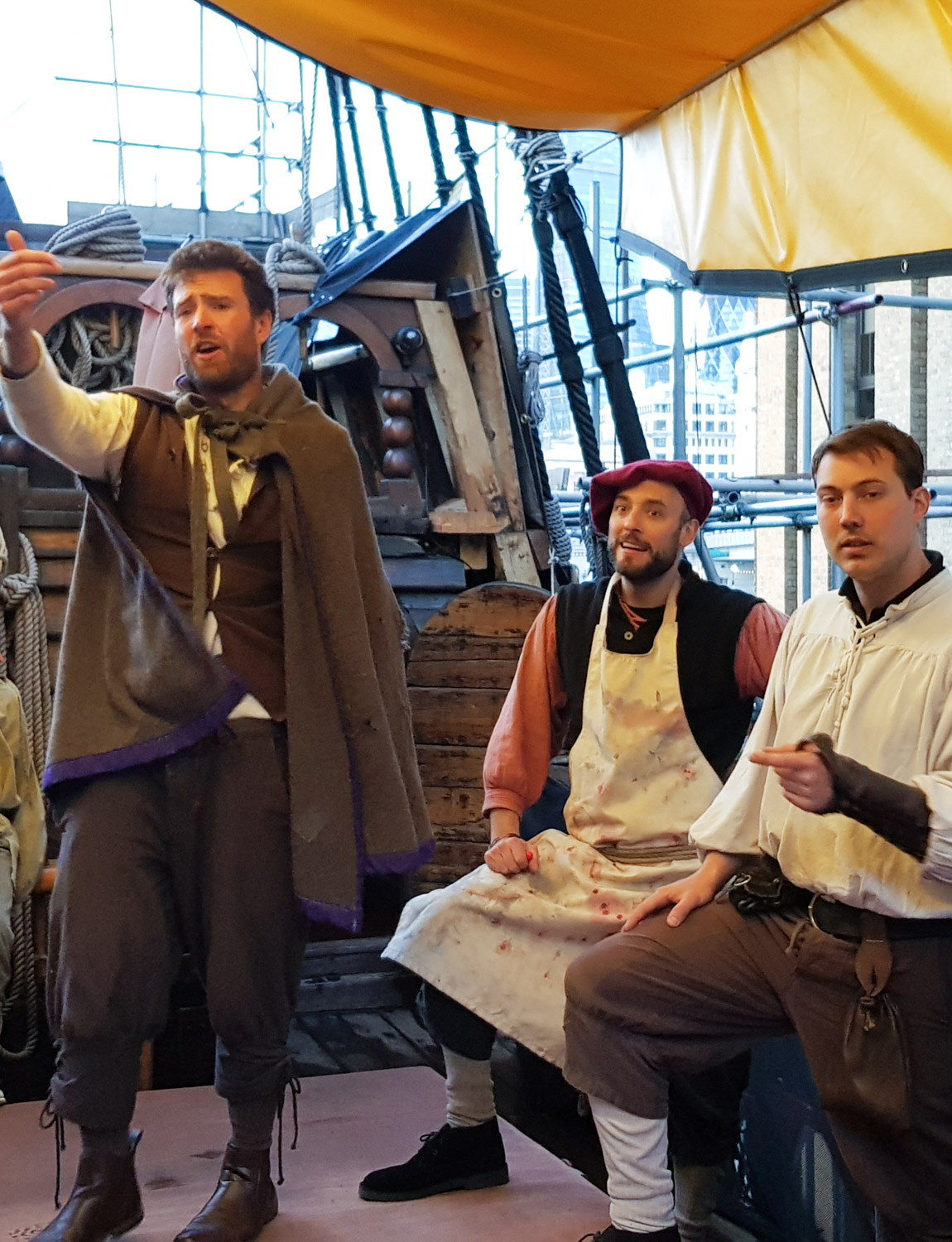 The crew of the Golden Hinde, the three actors who brought our sleepover experience to life
