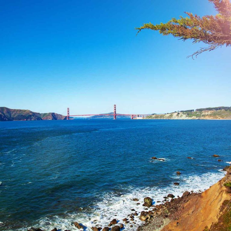View of the San Francisco bay area with the Golden Gate Bridge in the distance - you can't miss visiting the city while you're exploring Northern California with kids