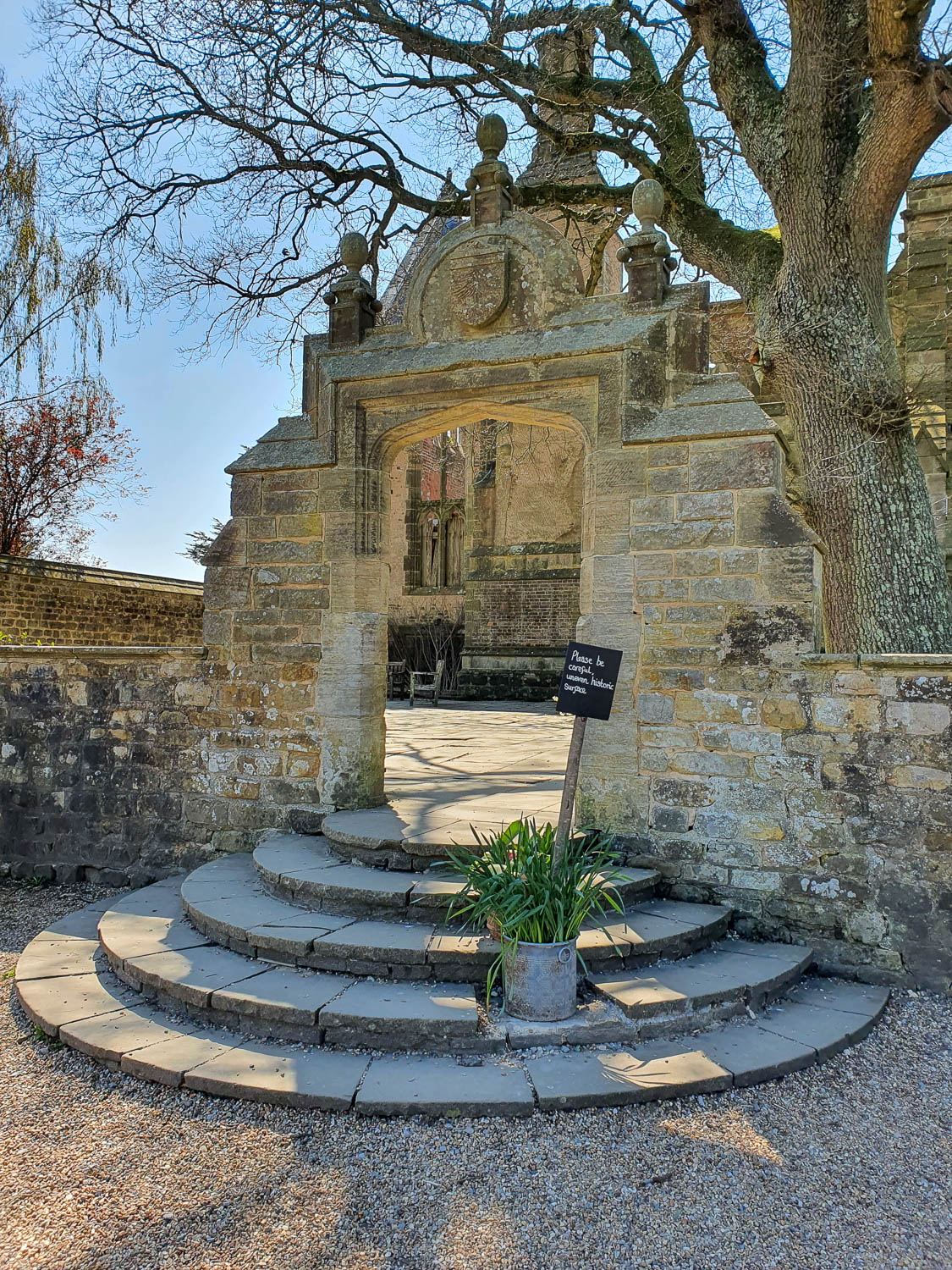 View up the steps towards the old house at Nymans in Sussex - a day out at Nymans with kids