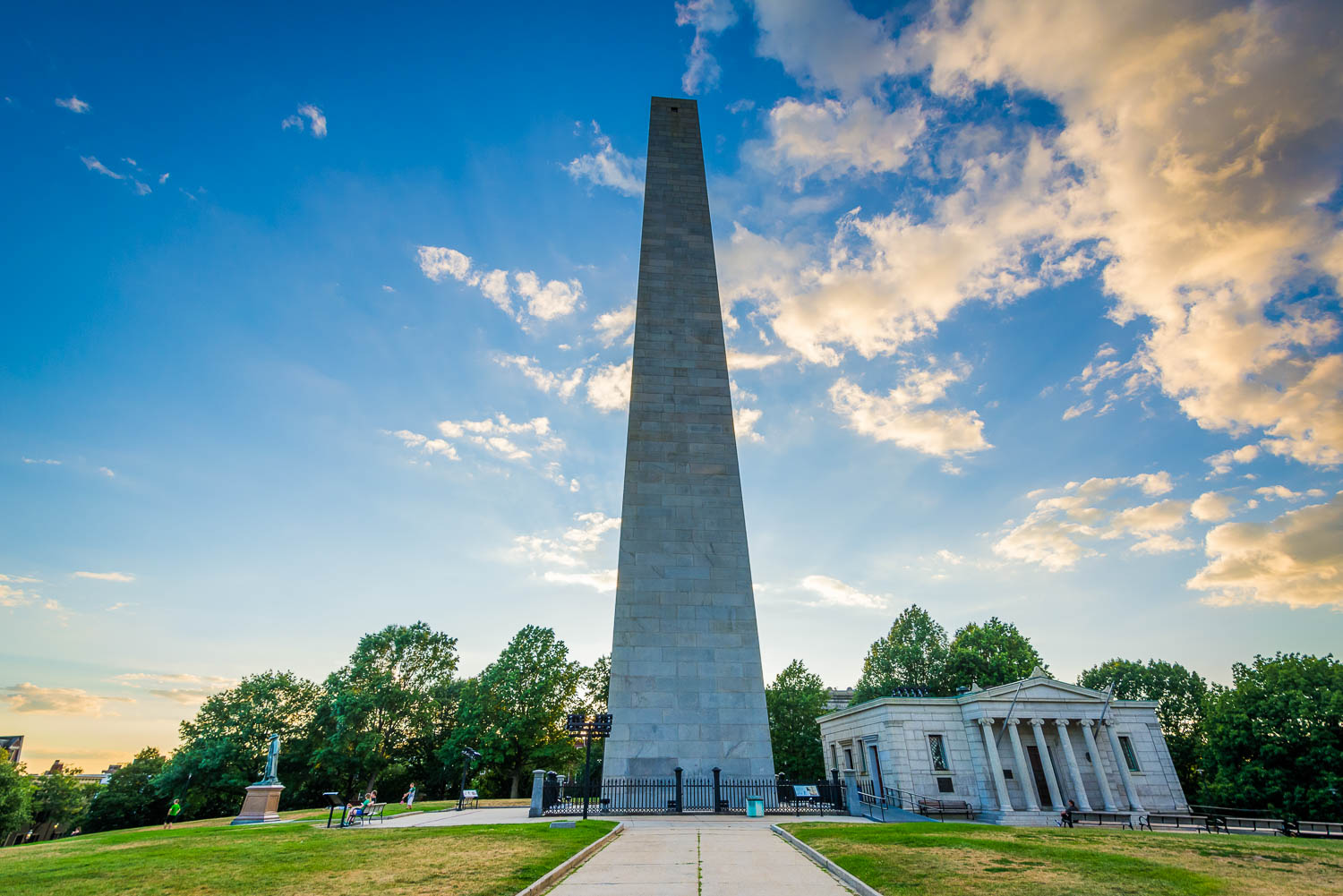 The Bunker Hill Monument at sunset, in Charlestown, Boston, Massachusetts - one of the best things to do in Boston with kids who love history