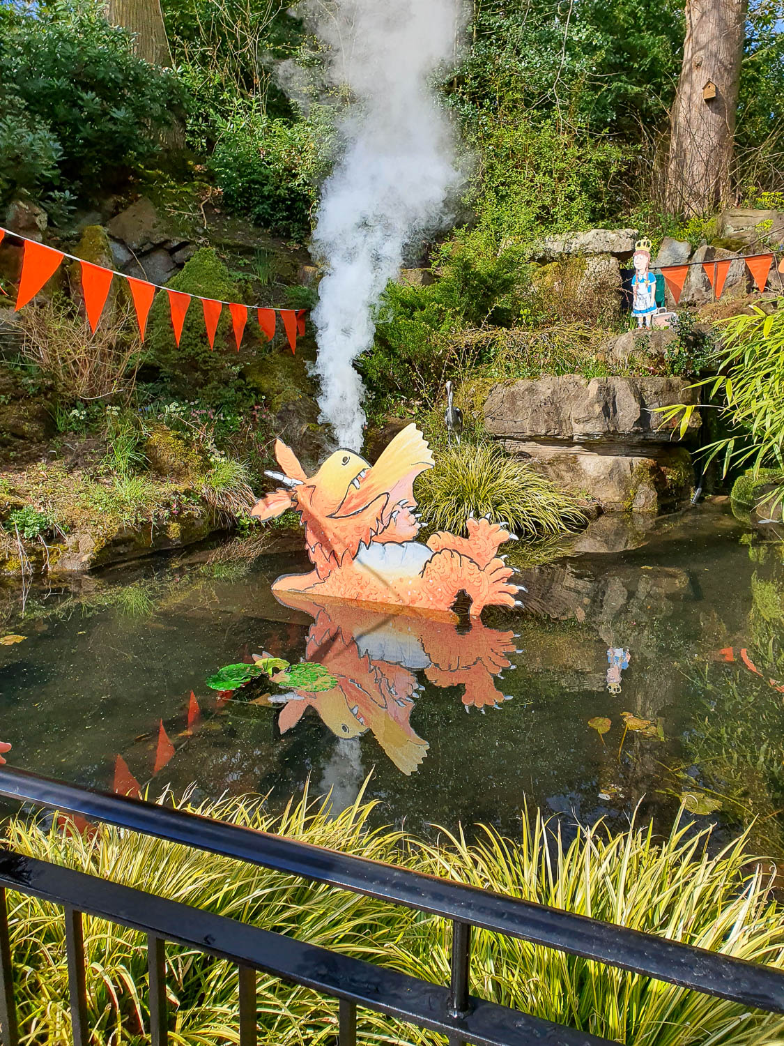 Smoke coming from the cut-out of Zog the dragon from Julia Donaldson's book on the Zog Trail at Warwick Castle - my Warwick Castle Zog trail review