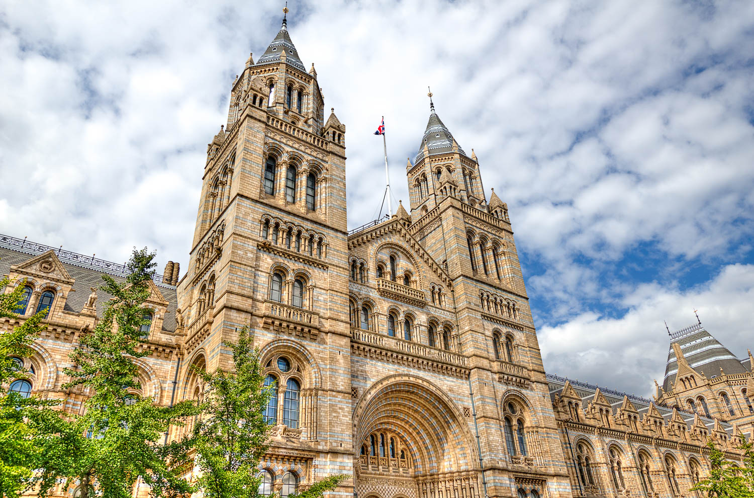 Exterior of the National History Museum in South Kensington - the Titanosaur exhibition is one of the best things to do at May half-term in London with kids