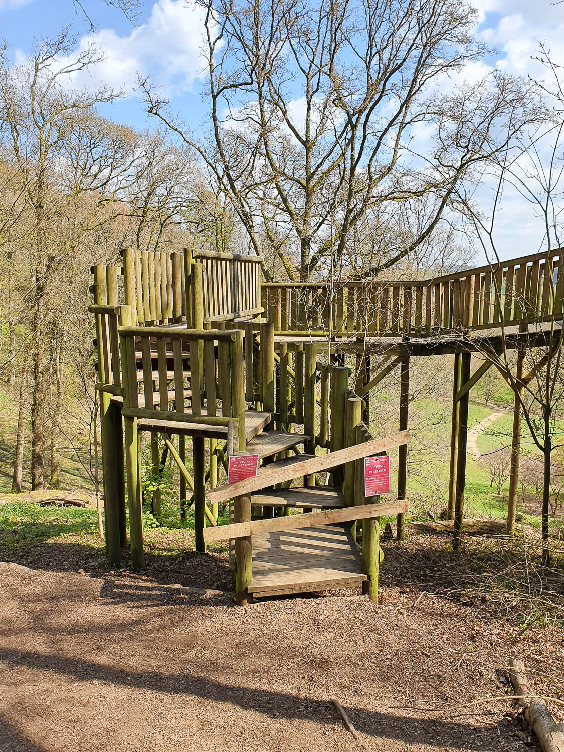 The wooden viewpoint at Winkworth Arboretum, closed during our visit for social distancing - a day out at Winkworth Arboretum with kids