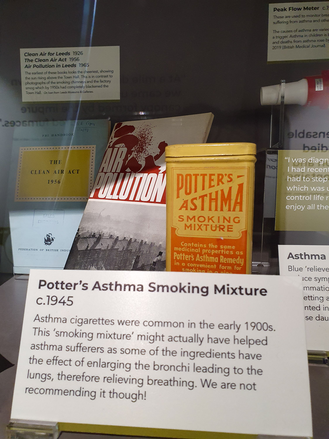 Asthma smoking mixture, one of the quack medicines on display at the Thackray Museum, Leeds on a visit to the Thackray Museum with kids