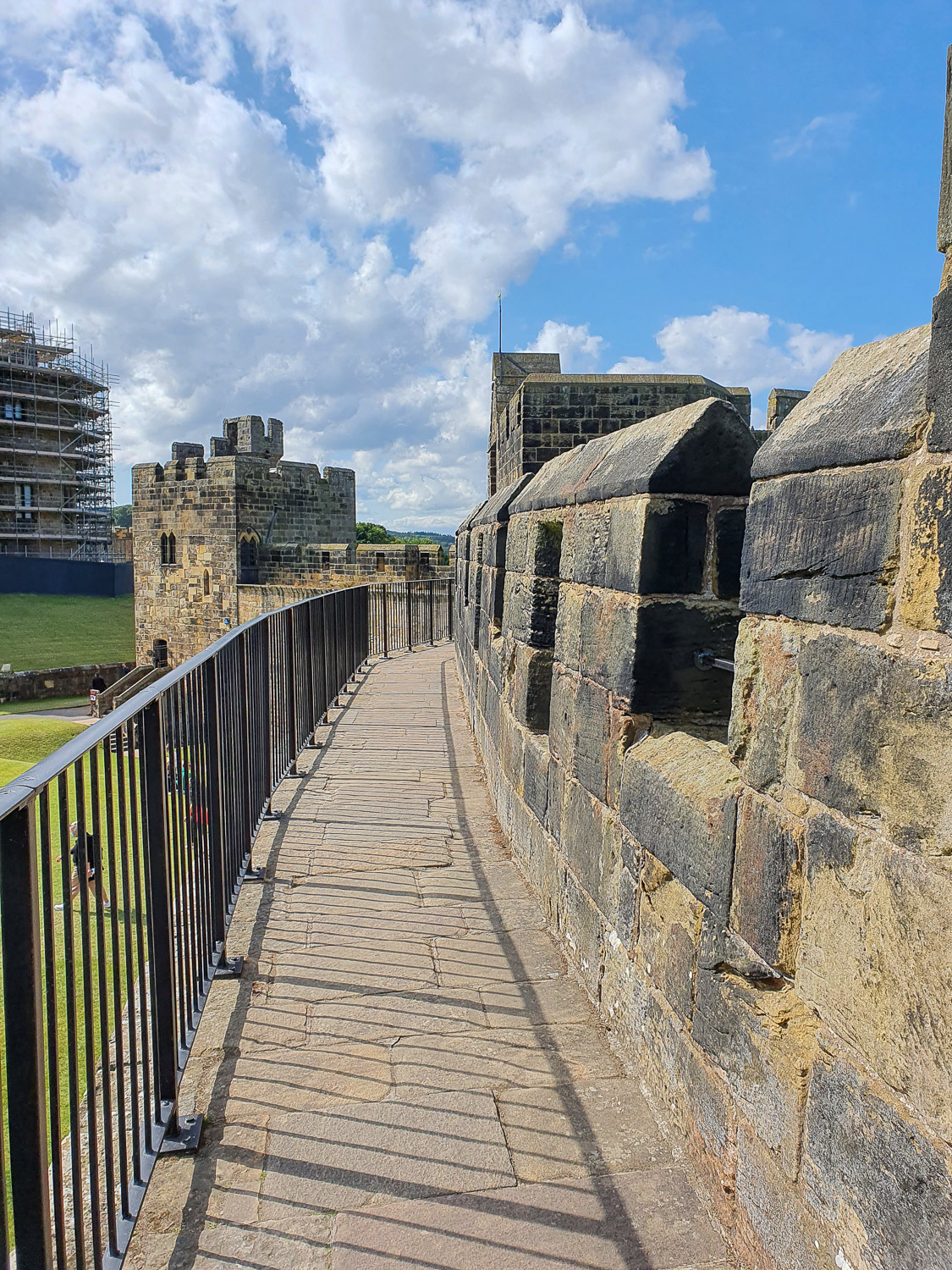 View along the ramparts at Alnwick Castle, from the walk along the walls - visiting Alnwick Castle with kids