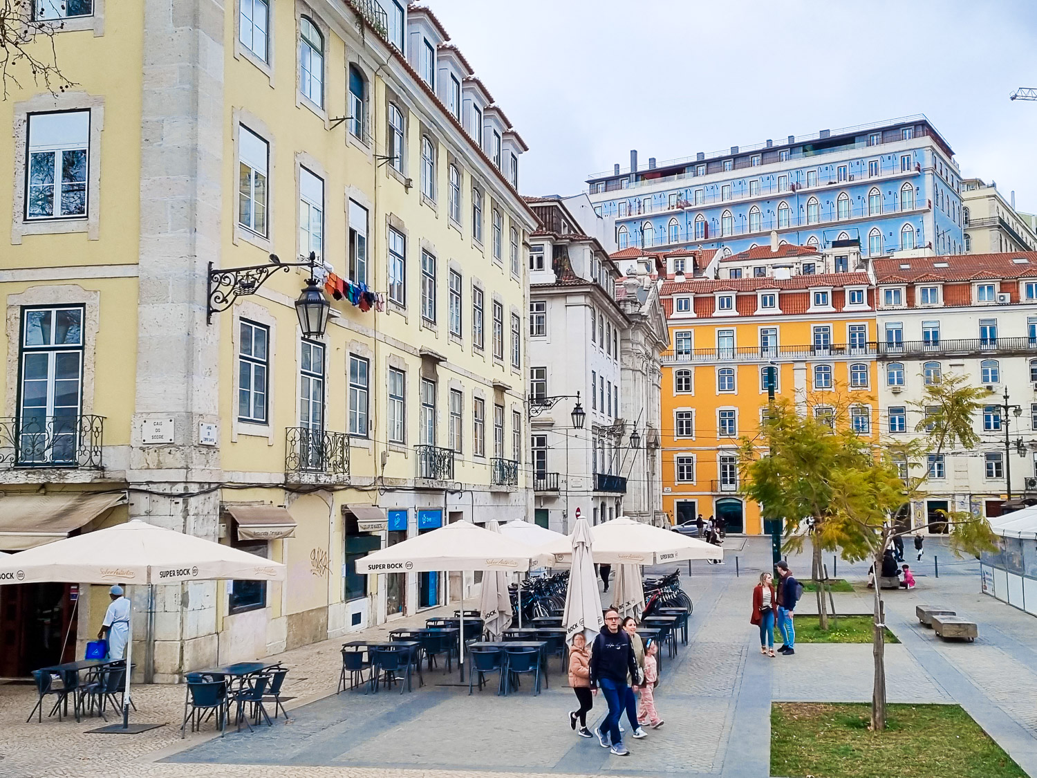 View of some of the colourful buildings in Lisbon, seen from high up in the Hippotrip amphibious vehicle during a tour of Lisbon with kids - my review