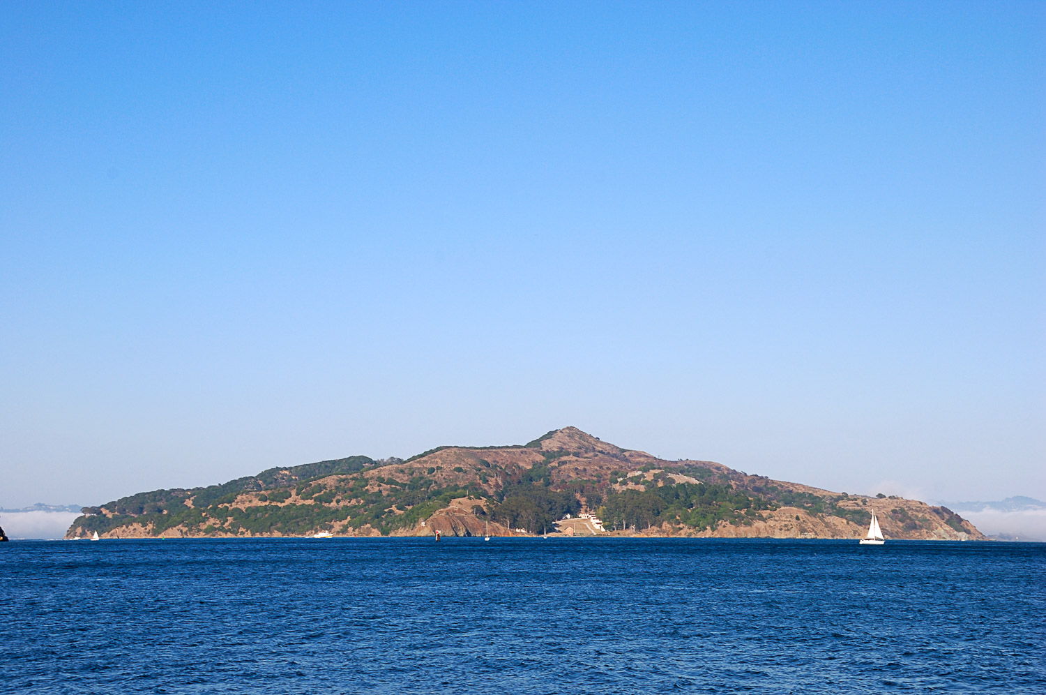 View of Angel Island in San Francisco Bay - along with Alcatraz, it's one of the best day trips from San Francisco with kids if you're looking to get out on the water