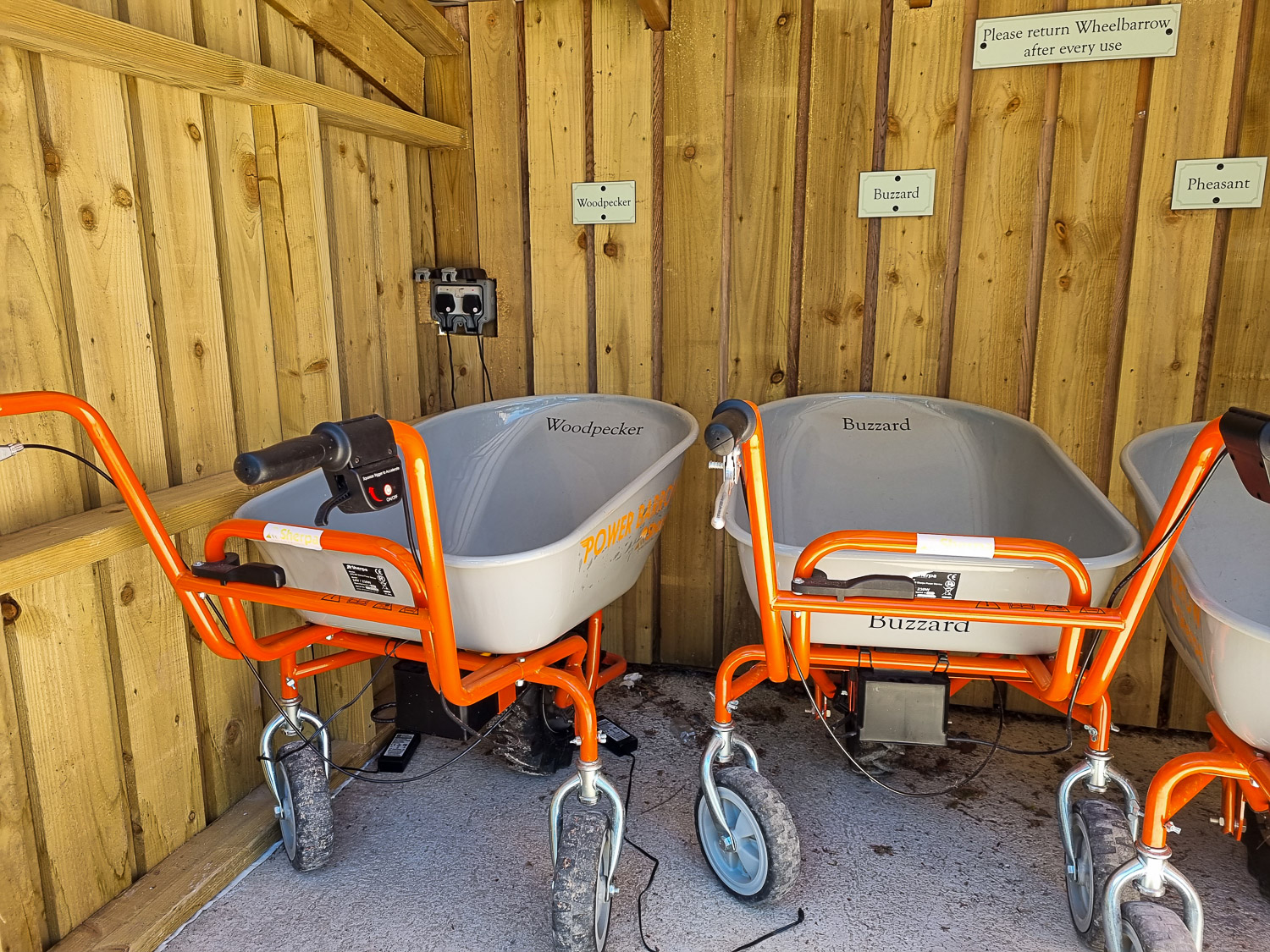 Electric wheelbarrows for the treehouses at Dittisham Hideaway to help transport your belongings around the Devon luxury glamping site