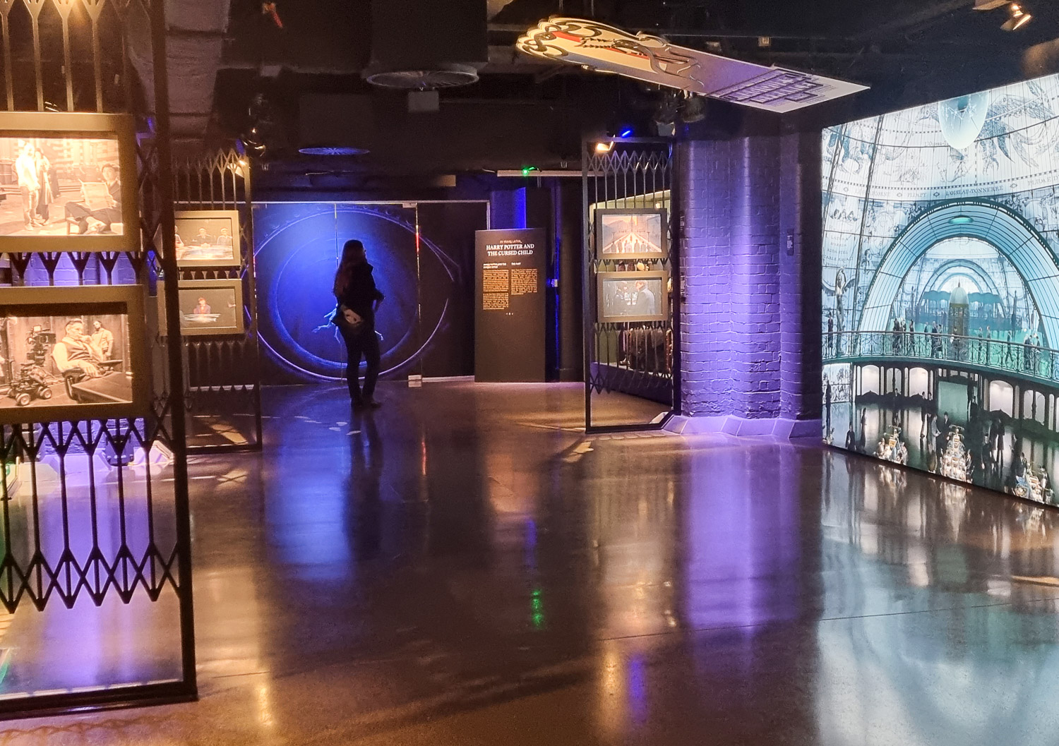 View of displays in one of the rooms during a visit to London's Harry Potter Photo Exhibition with kids