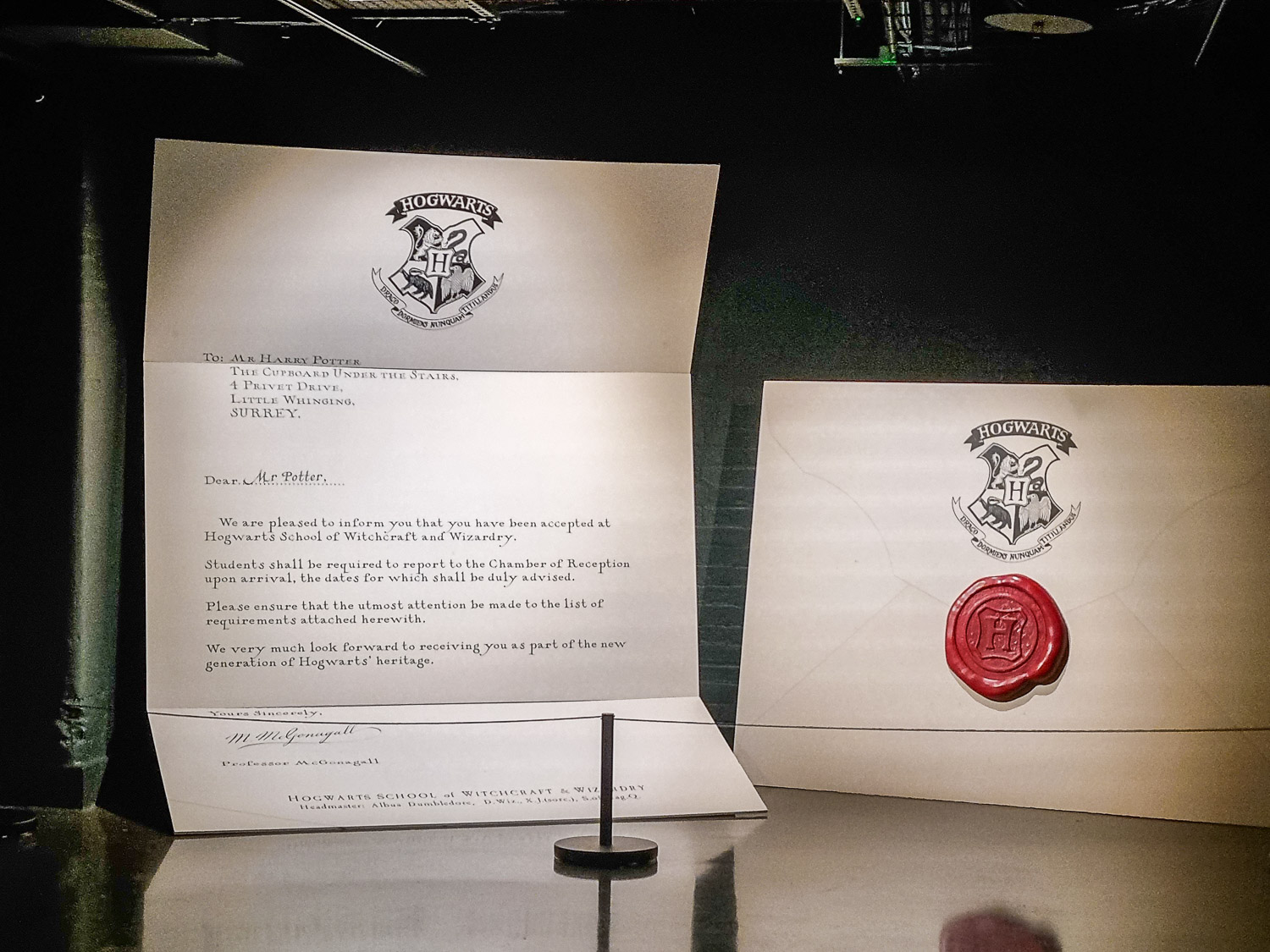 Giant letter from Hogwarts to Harry Potter at the start of London's Harry Potter Photo Exhibition - a review of my visit with kids