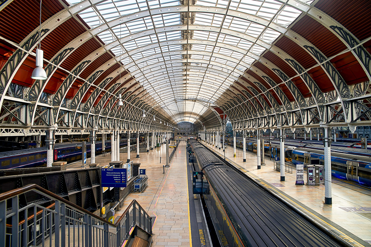 View of Paddington station in London - the Heathrow Express trains from Heathrow airport to central London arrive here