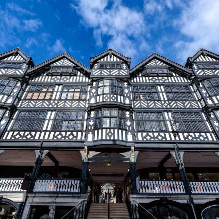 Black and white timbered building in Chester - beyond the historic streets, there are lots of things to do in Chester with kids