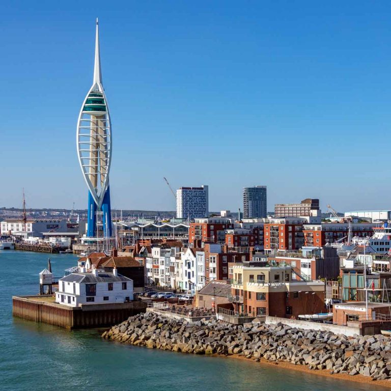 The harbour area and Spinnaker Tower in Portsmouth on a sunny day - my pick of the best things to do in Portsmouth with kids