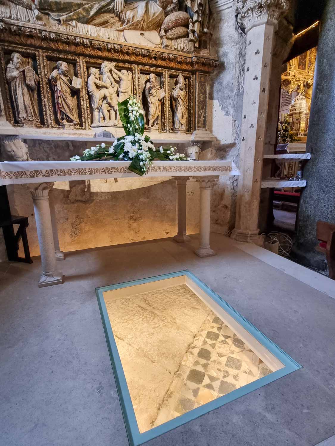 View of part of the old Roman mosaic floor under the current cathedral of St Domnius, formerly Diocletian's Mausoleum - a visit is one of the best things to do with kids in Split