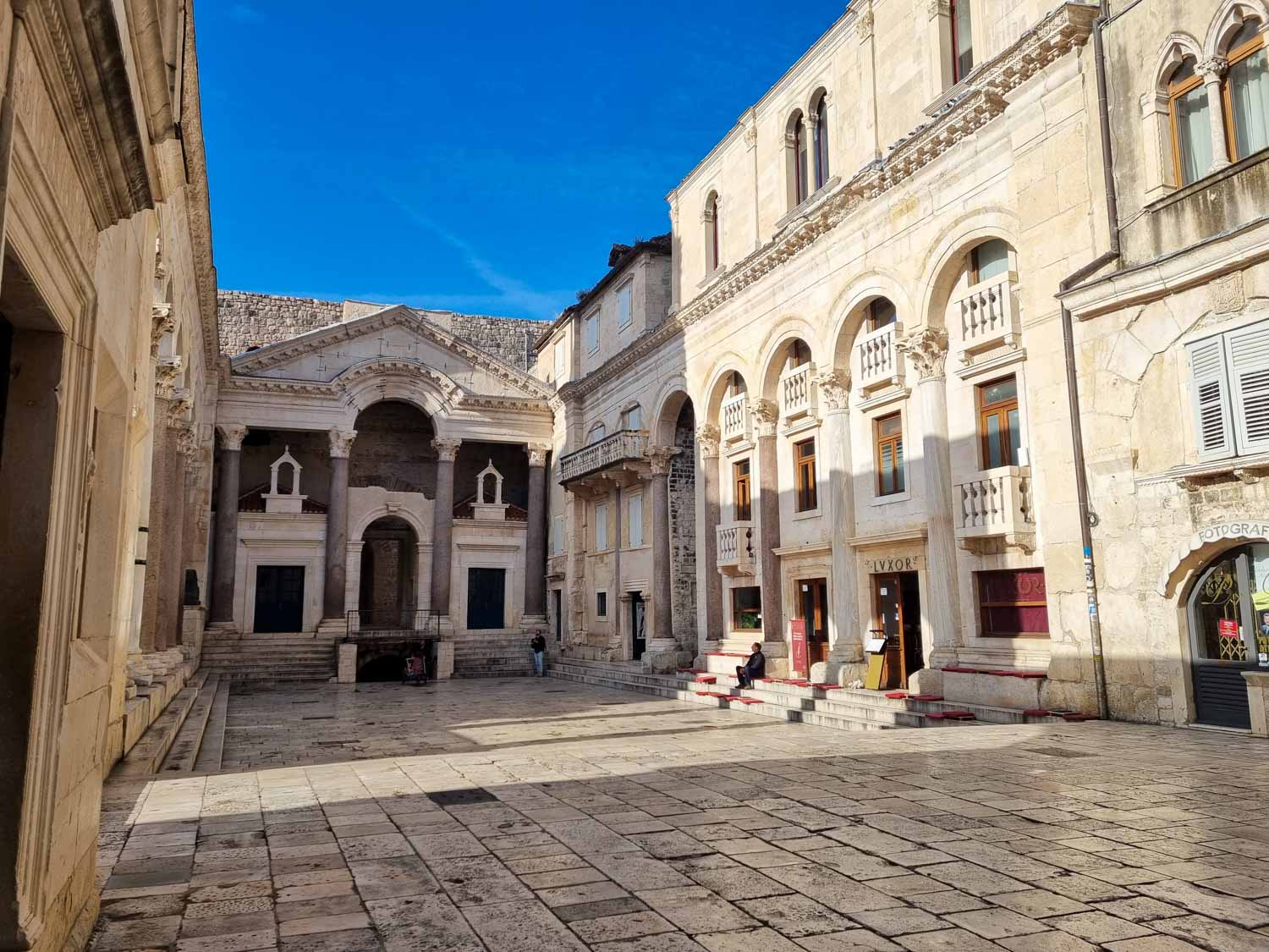 View of the Peristil, or Peristyle Square, at the heart of Diocletian's Palace in Split - taken early in the morning without the crowds, most of the city's key Roman buildings are around her