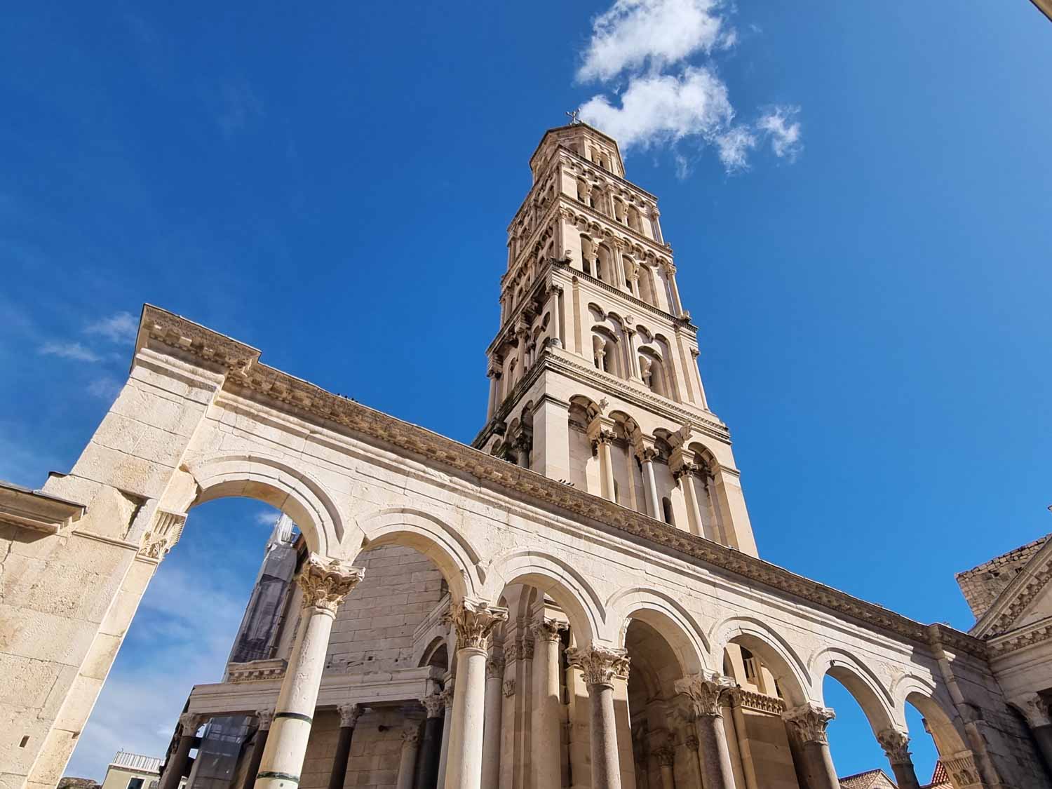 View of the arches and belltower of the cathedral of St Domnius in Split, formerly Diocletian's Mausoleum - one of the main things to see in Split with kids