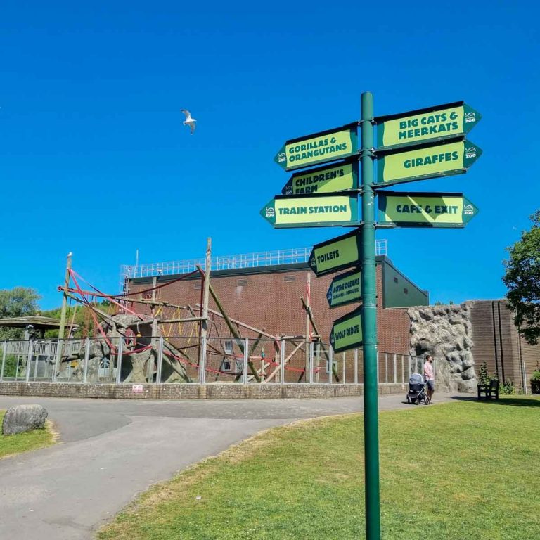Signs showing some of the activities, facilities and animals to be found at Blackpool Zoo with kids - my Blackpool Zoo review of a family day out