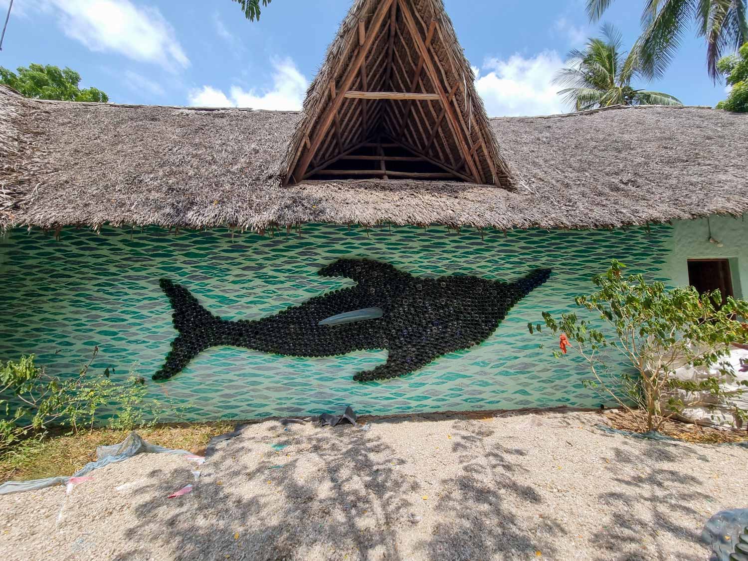 Mosaic made out of plastic waste at Ecoworld Watamu in Kenya - one of the places we visited during a stay at Hemingways Watamu with kids