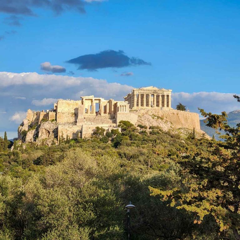 View to the Acropolis including the Parthenon from Pnyx Hill at the end of our Acropolis tour with kids - my Alternative Athens tour review